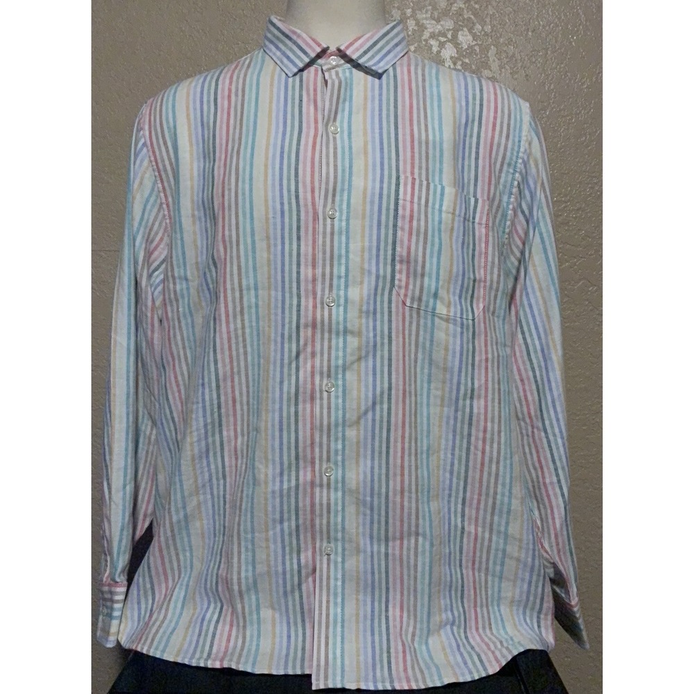 NEW Tommy Bahama Men's Size 2XL Linen Blend Jaipur Striped Long Sleeve Shirt XXL